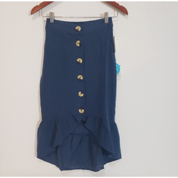 NEW!! WET Women SIZE XS Linen Blend Melodie Flounce Mermaid Skirt Steel Blue - Picture 14 of 15